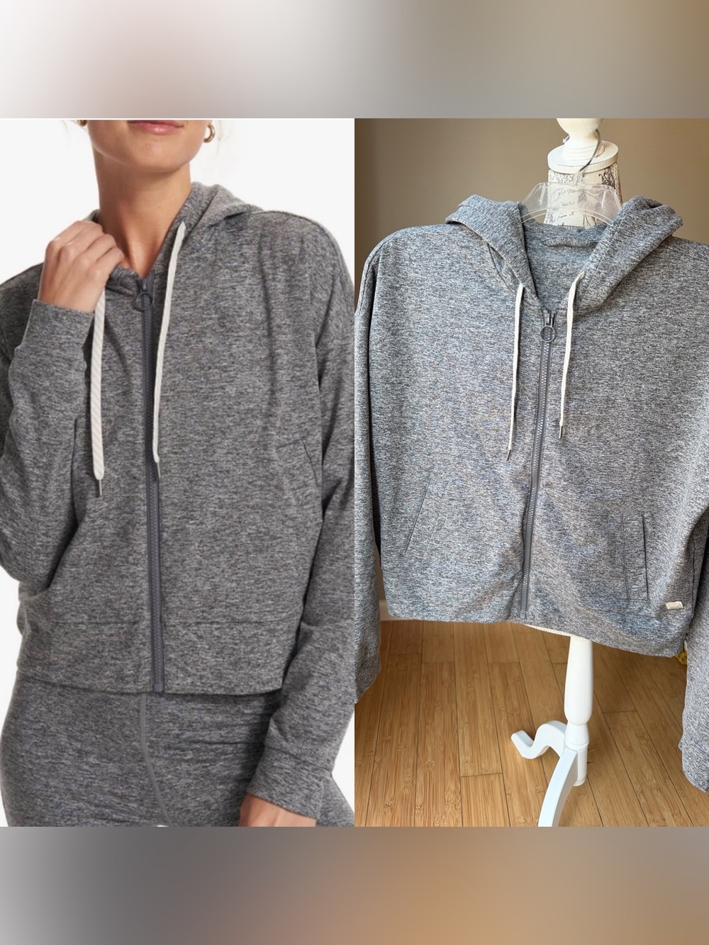 Vuori Granite Cropped Gray Full Zip Hoodie